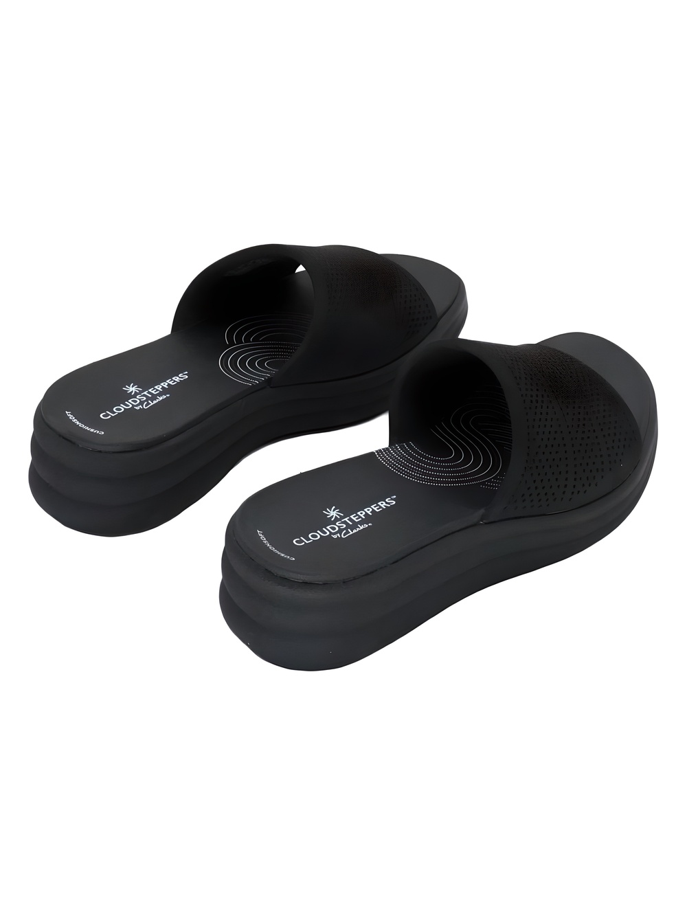 Clarks Cloudsteppers Drift Twist Black Wedge Slide Sandals Size 5M - Picture 3 of 6
